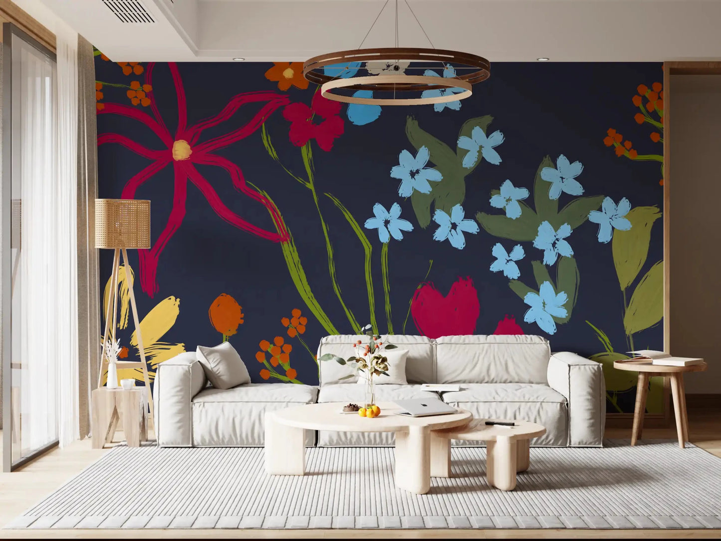 Summer themed floral wallpaper with vibrant leaves and blossoms for a Hallway.