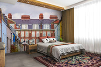 The mural shows the Houses of Parliament, Big Ben, and the London Eye.

