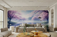 A living room featuring the cherry blossom wall mural.