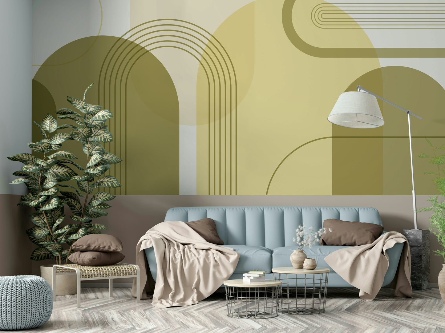 Abstract arches in mustard and cream

