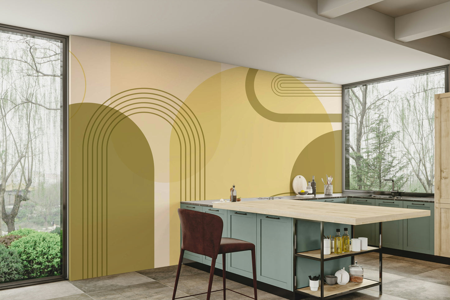 Retro modern arch shapes wall mural

