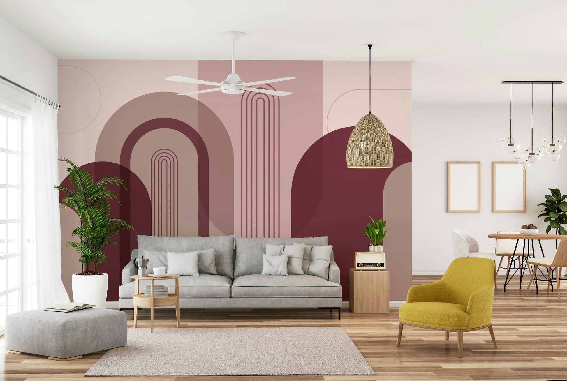 Soft maroon arched wall mural print

