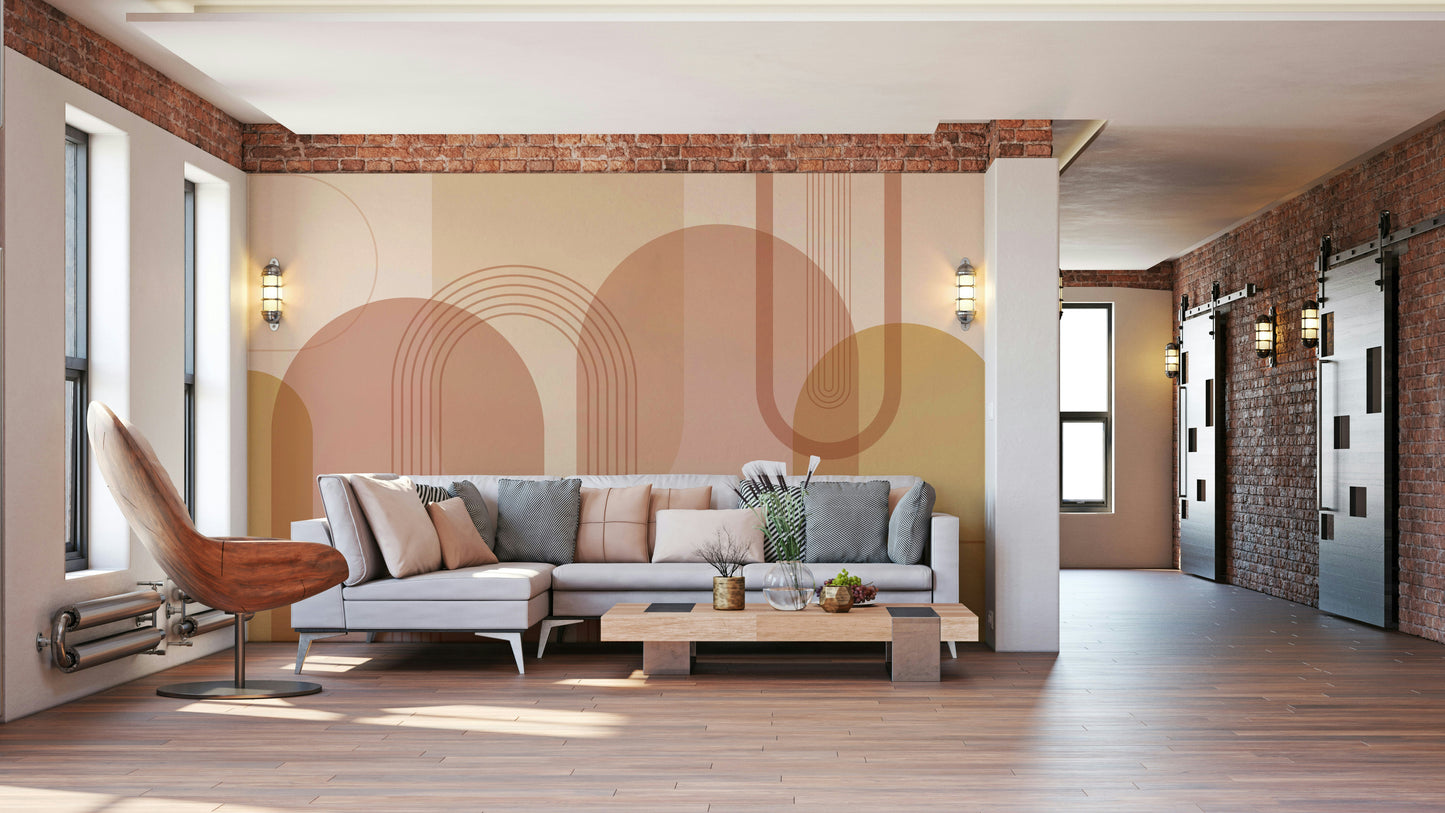 Peach and ochre arch wallpaper art

