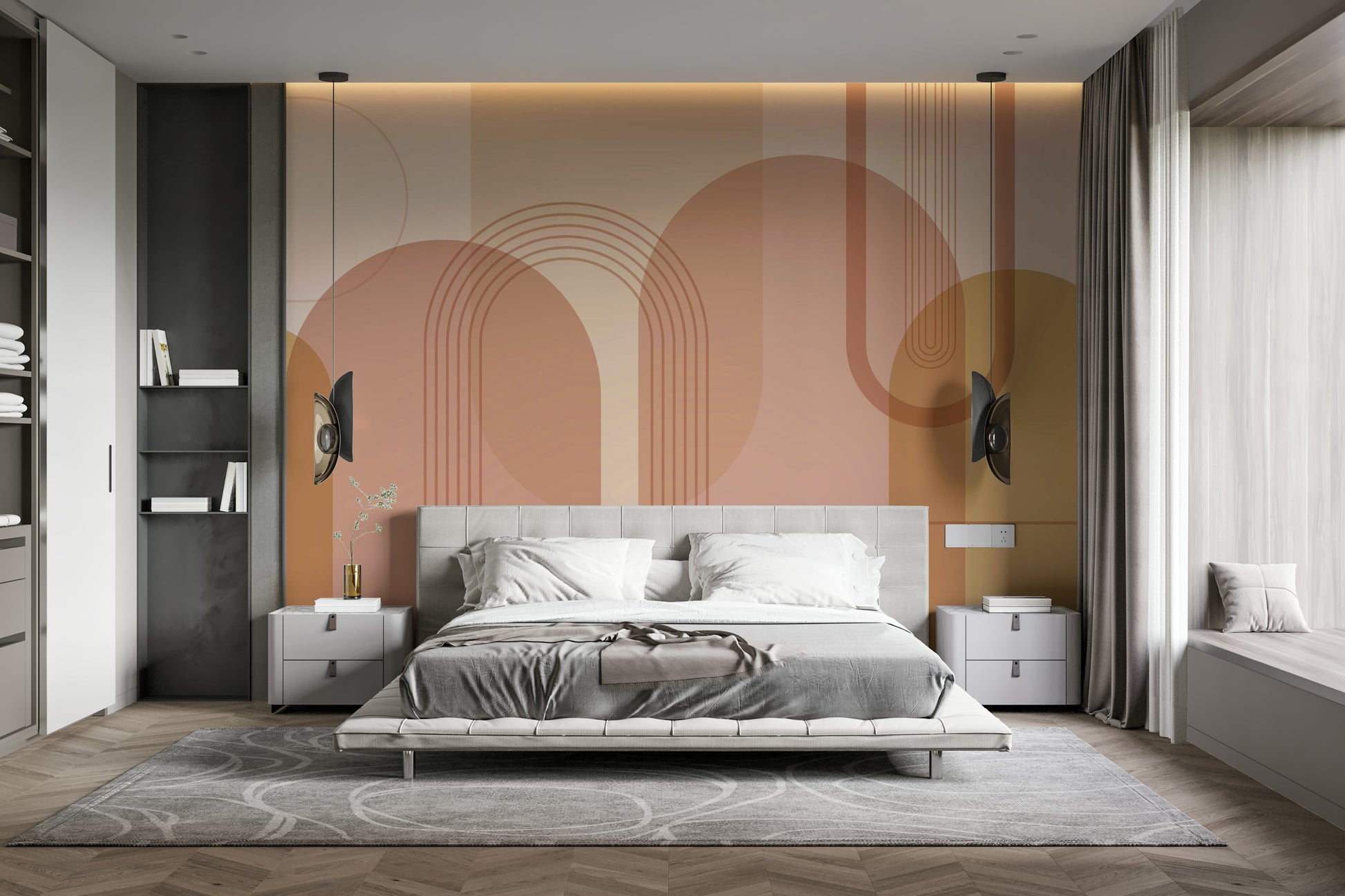 Warm toned arch shapes wall design

