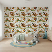 Countryside feel Watercolor Chicken Coop wall decor, warm tones.