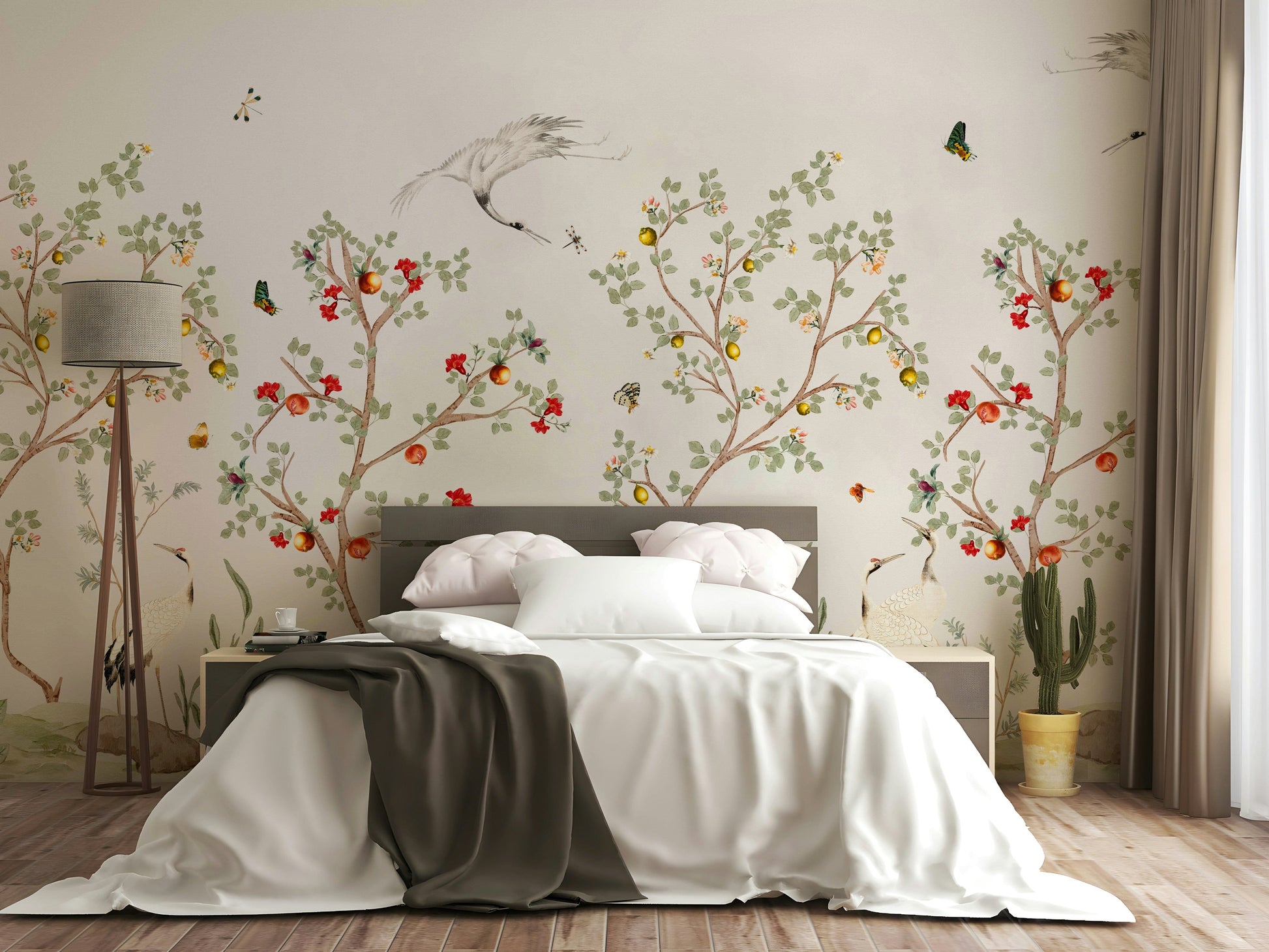 Chinoiserie Cranes graceful wall covering