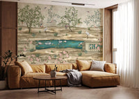 Hallway decorated with Chinoiserie Garden & Swan Pond wall mural