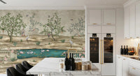 Dining room updated using Chinoiserie Garden & Swan Pond wall mural