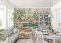 Dining room enhanced by Chinoiserie Garden & Swan Pond wall mural