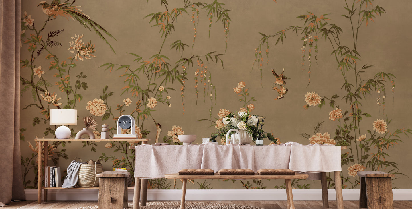 Japanese Birds & Trees Chinoeserie Wallpaper - Giffywalls