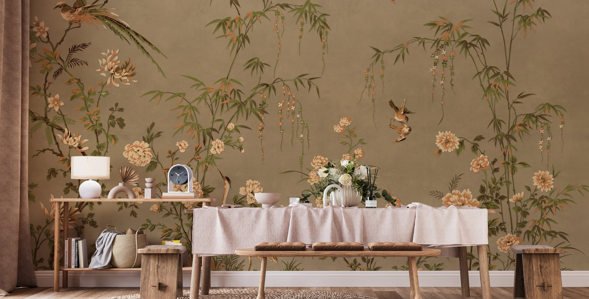 Japanese Birds & Trees Chinoeserie Wallpaper - Giffywalls