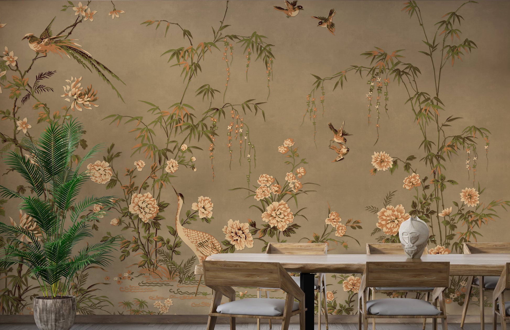 Japanese Birds & Trees Chinoeserie Wallpaper