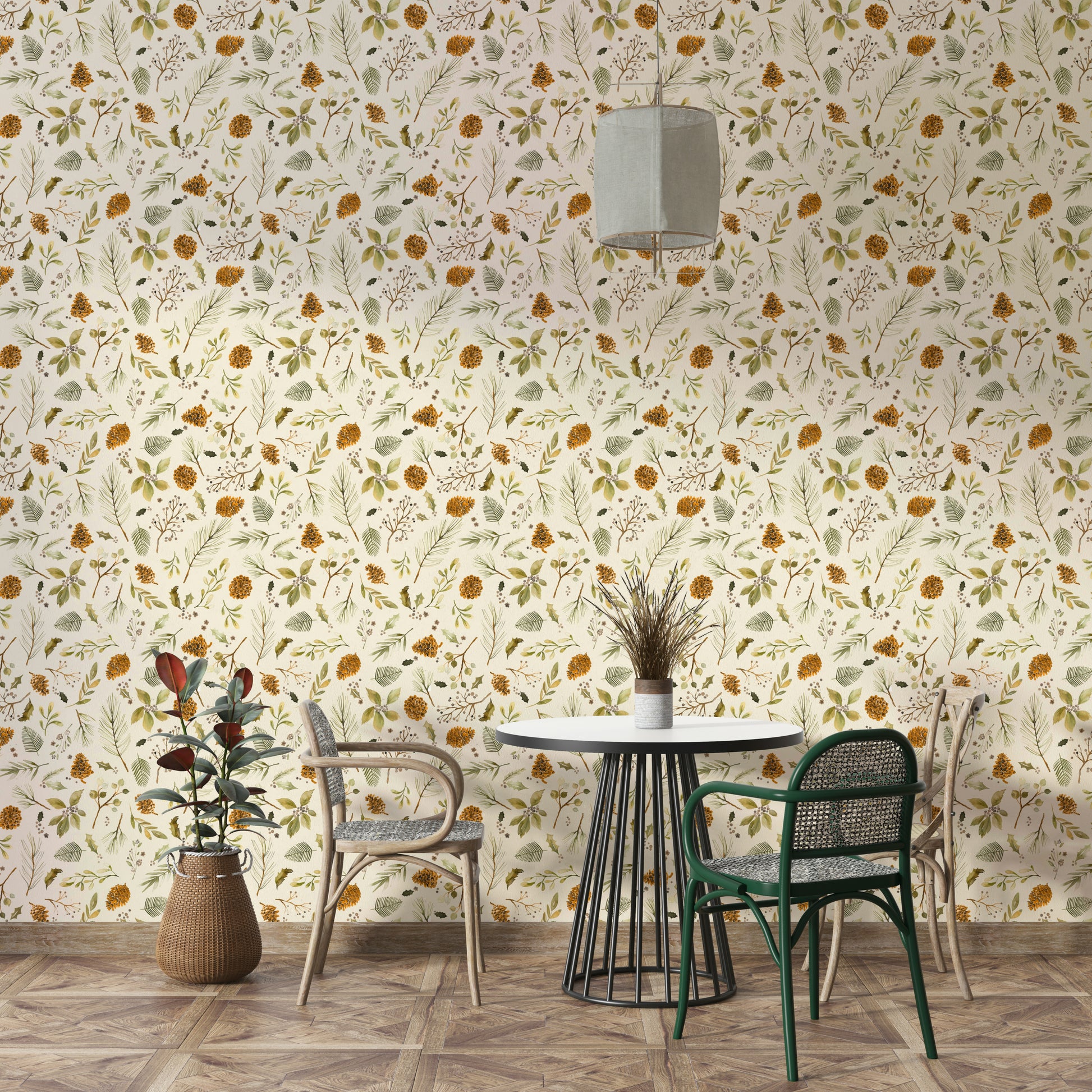Christmas botanical wallpaper with natural plants

