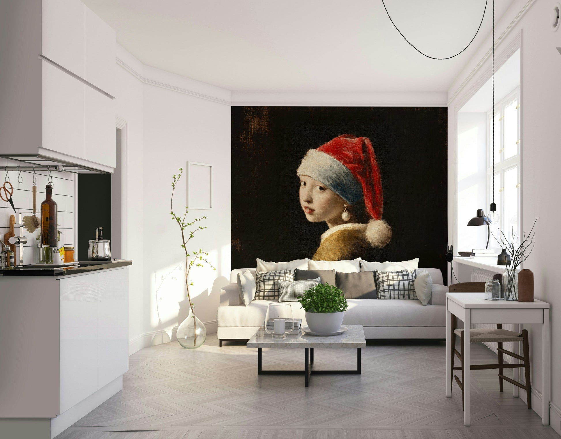 Wall mural showing a quiet art scene

