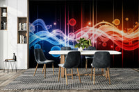 A creative studio decorated with a colorful mural

