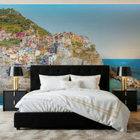 Cinque Terre Coast scenic cliffside town wallpaper mural ocean vista.