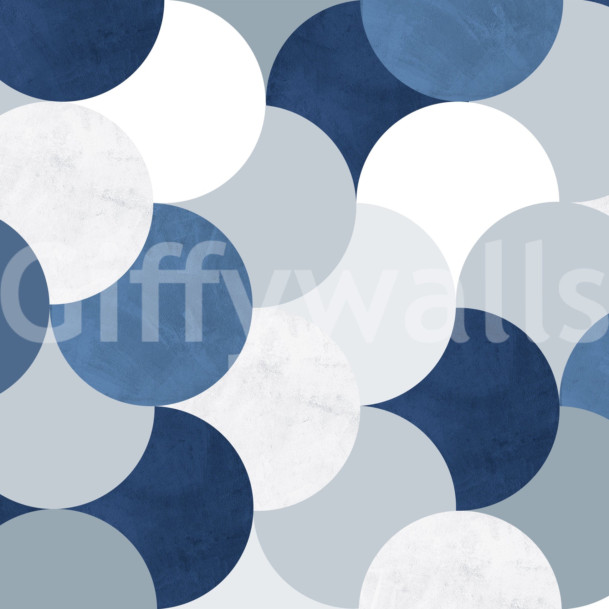 Circle Abstract wallpaper mural close-up showing the navy, slate blue and cream overlapping circle pattern