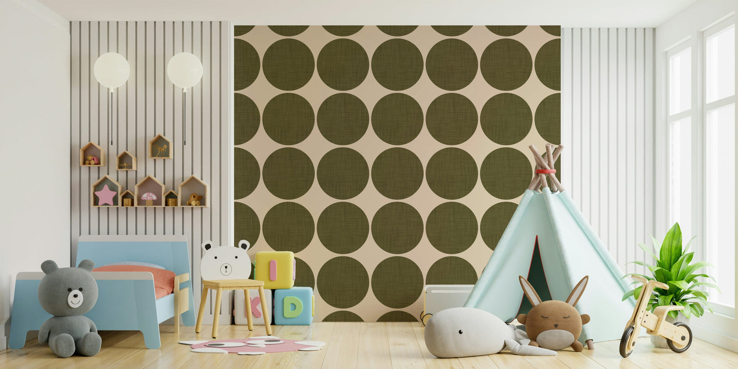 Minimalist geometric design featuring textured linen orbs on a smooth light beige base