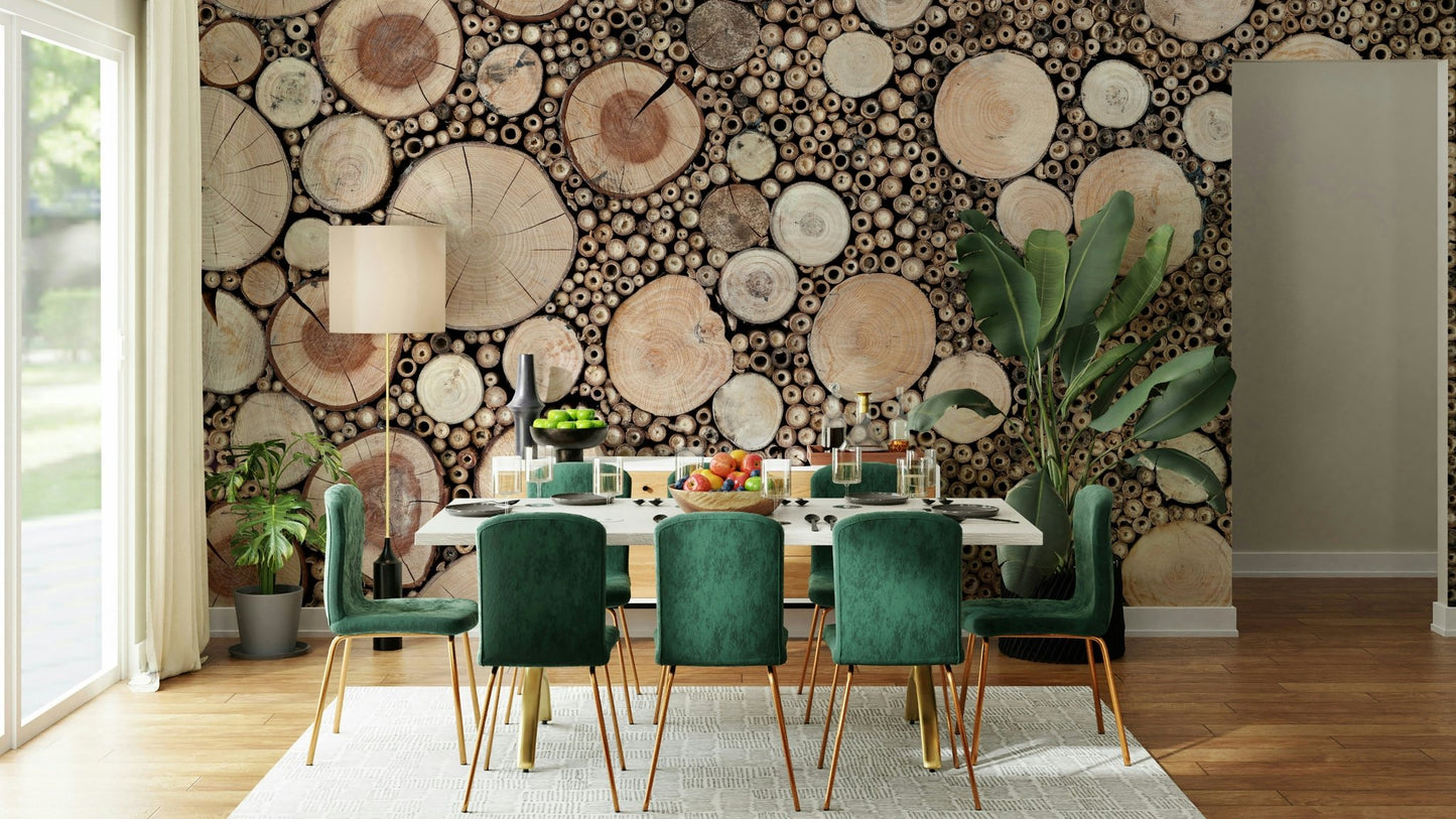 Detailed wood rings mural art

