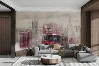 Collage-style mural featuring London’s Westminster Abbey

