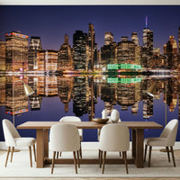 City Lights Reflection wall mural for dining area, urban night feature wall styling