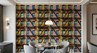Modern cityscape mural capturing the energy and rhythm of urban life.