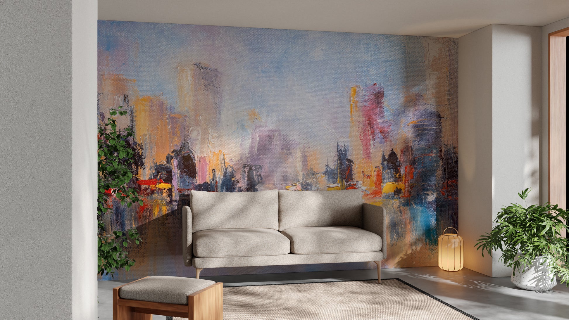 City Skyline Oil Paint Wallpaper - Giffywalls