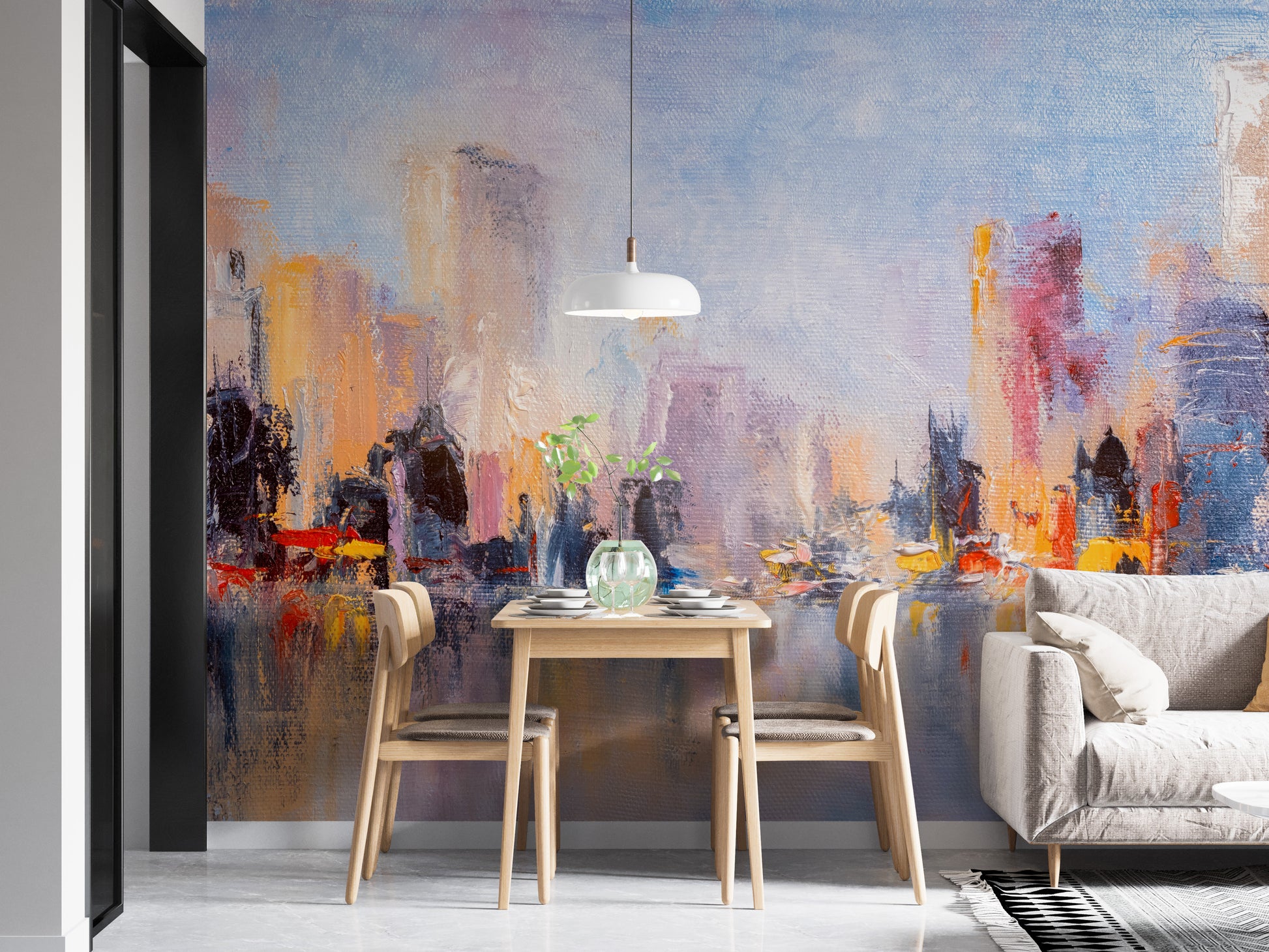 City Skyline Oil Paint Wallpaper - Giffywalls