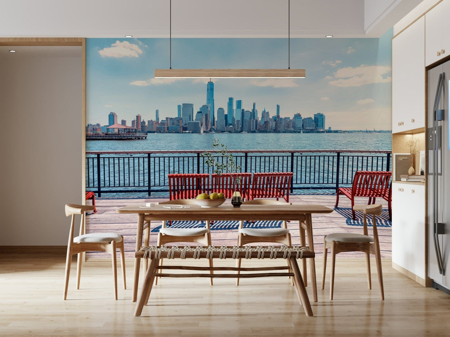 Modern City Skyline View wall mural skyscraper scenery.