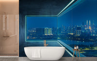 Modern city skyline loft glass window wallpaper design