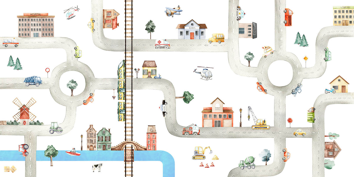 City of Vehicles Wallpaper for Kids Room in your room