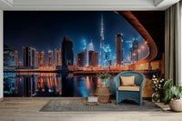 A calming city skyline wallpaper mural that defines a space.

