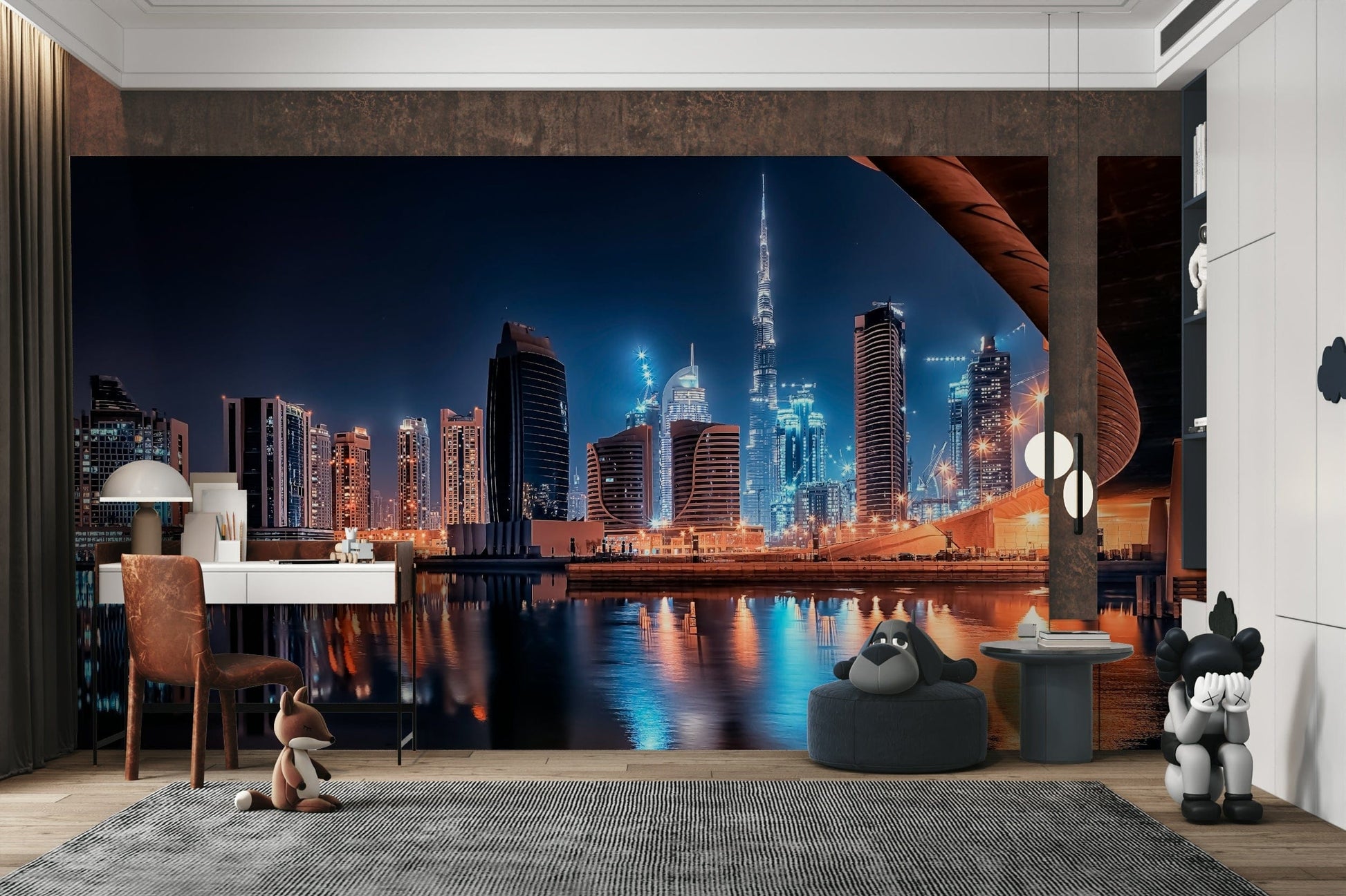 A contemplative city lights wallpaper mural for a feature wall.


