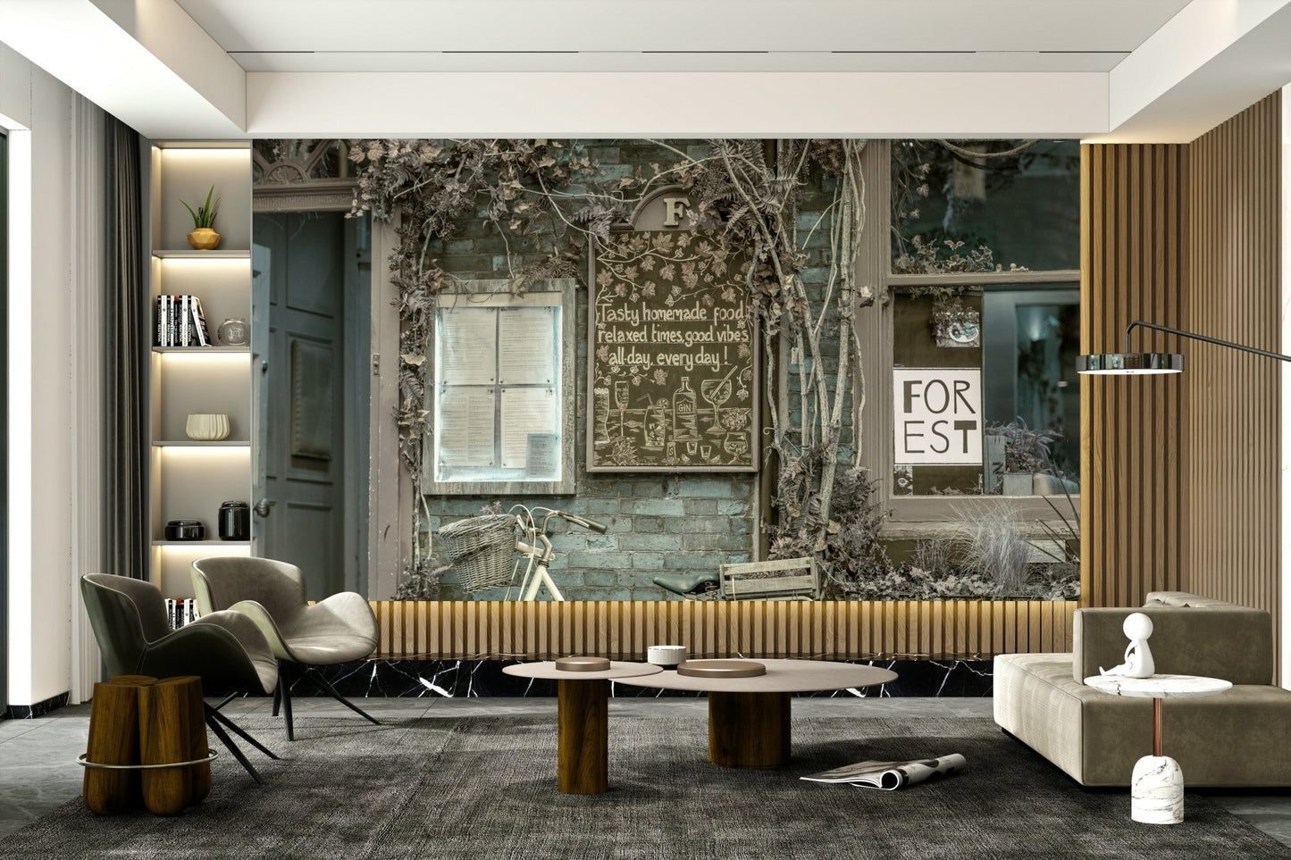 Chalkboard cafe exterior wall mural

