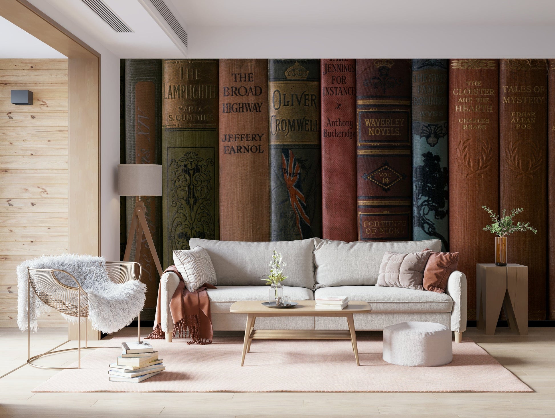 Quiet scholarly aesthetic of Classic Literature Shelf mural art.