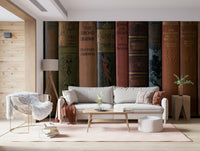 Quiet scholarly aesthetic of Classic Literature Shelf mural art.