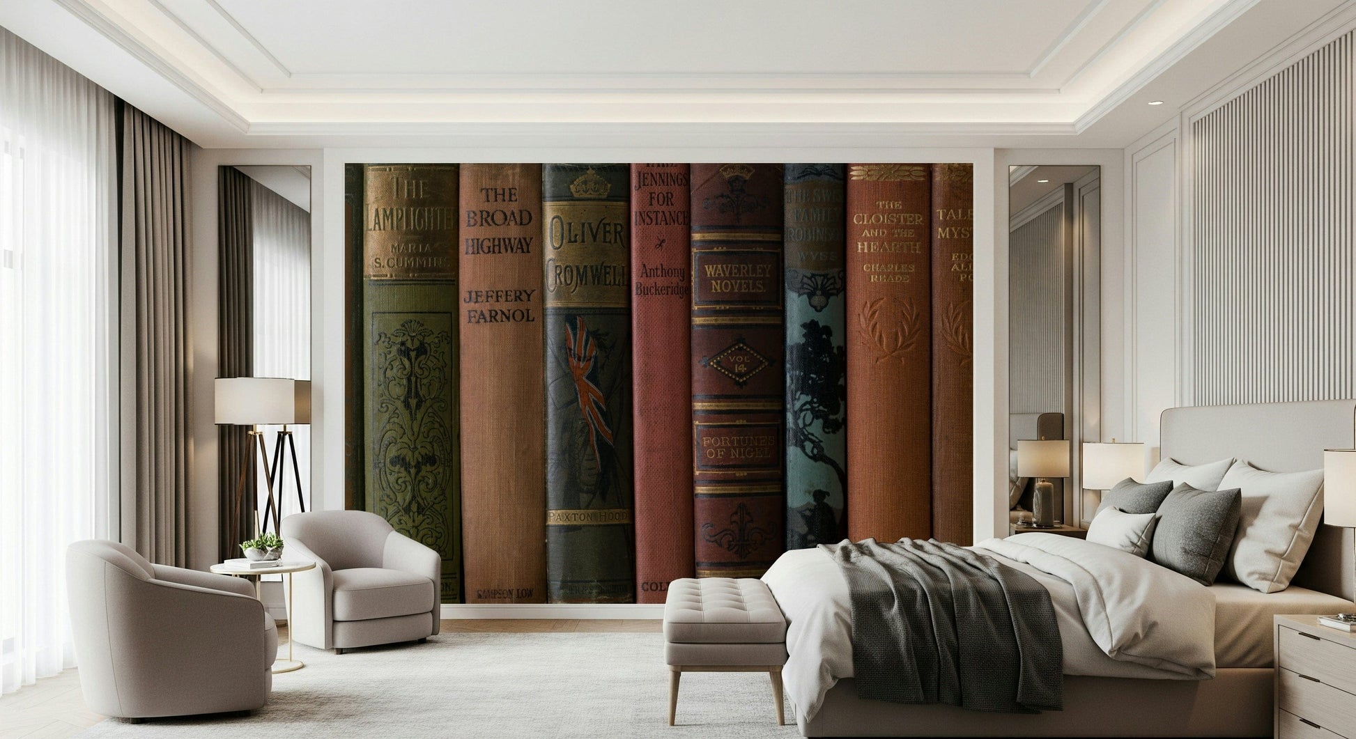 Artistic delicate book bindings on Classic Literature Shelf wallpaper.
