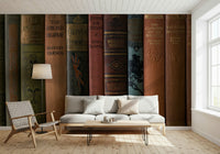 Symmetrical book arrangement of Classic Literature Shelf mural.