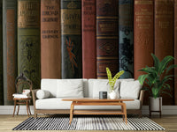 Moody library aesthetic on Classic Literature Shelf accent wall.