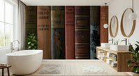Antique book spine pattern of Classic Literature Shelf wallpaper.