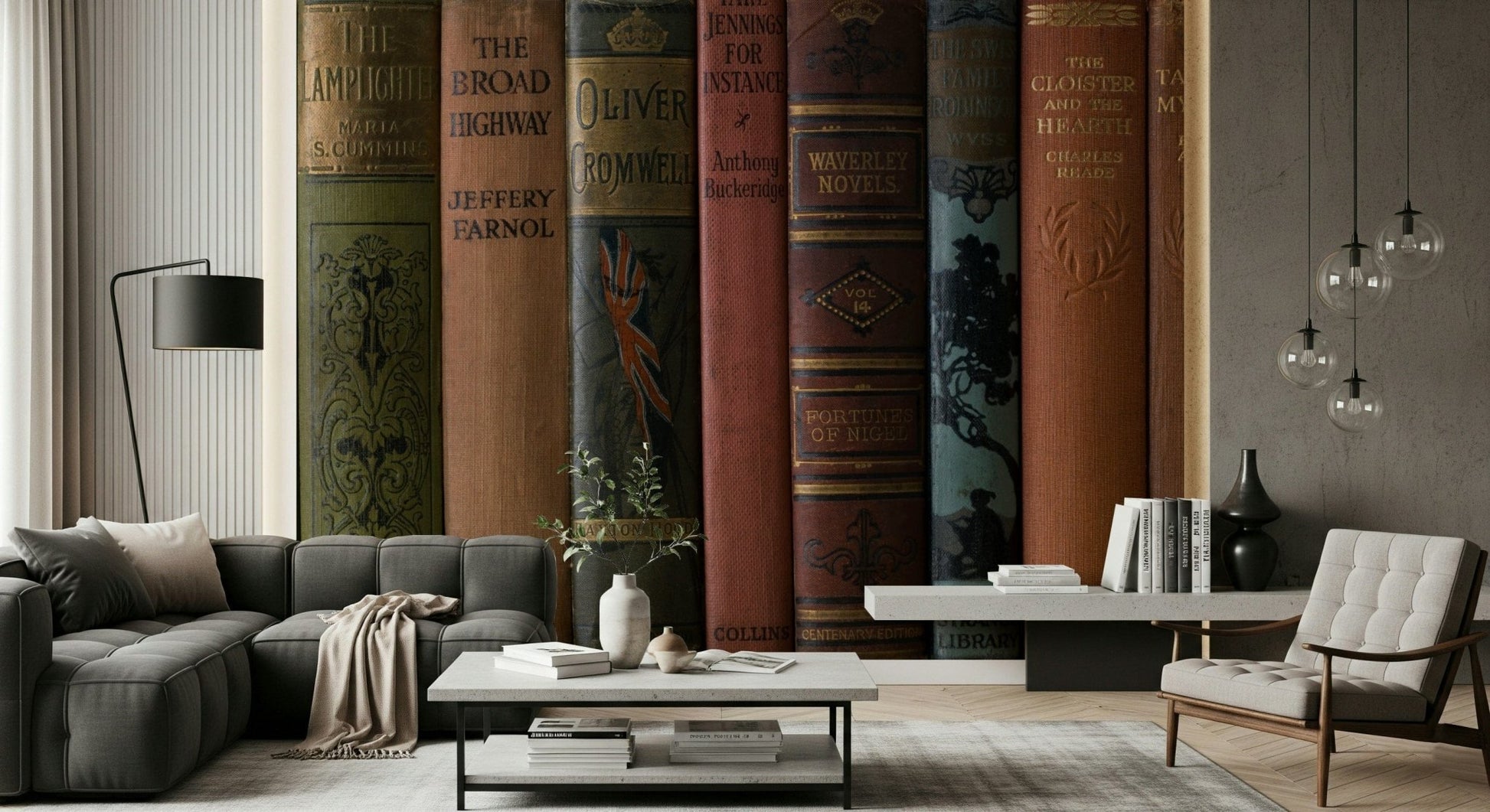 Vintage book spines wall mural in study