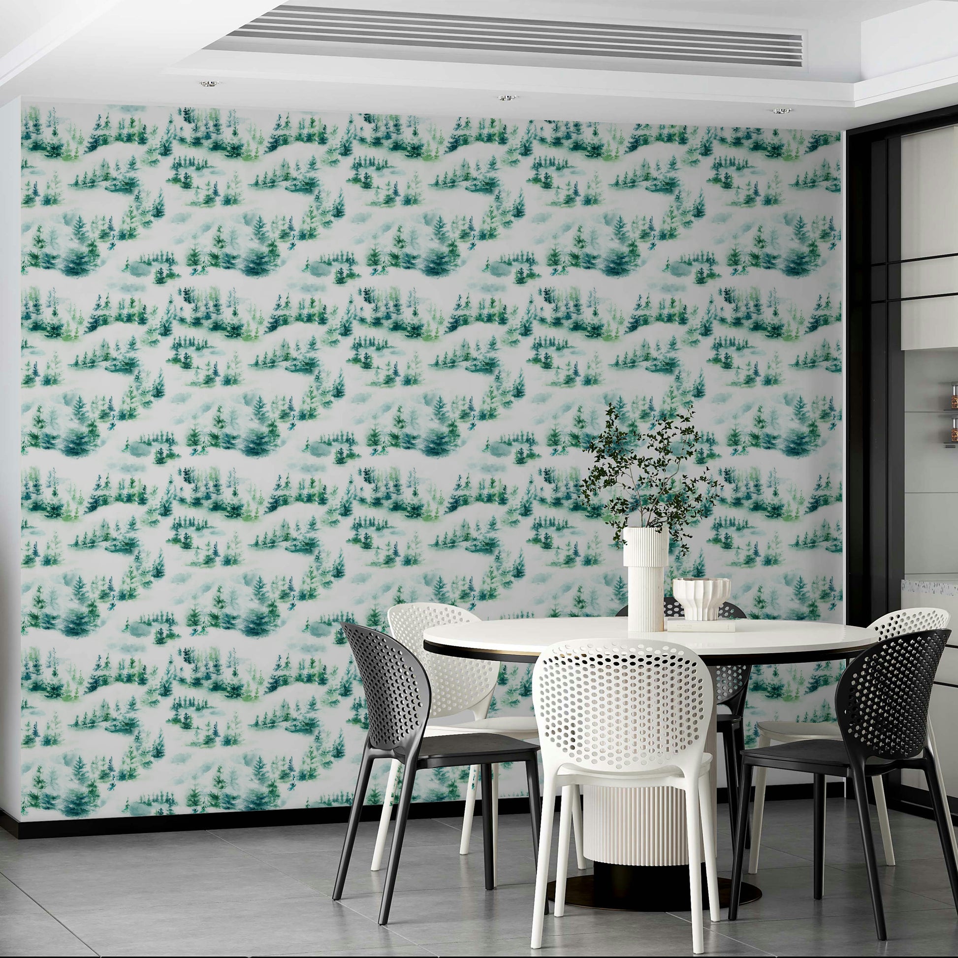 Classic snowy trees pattern for winter interiors

