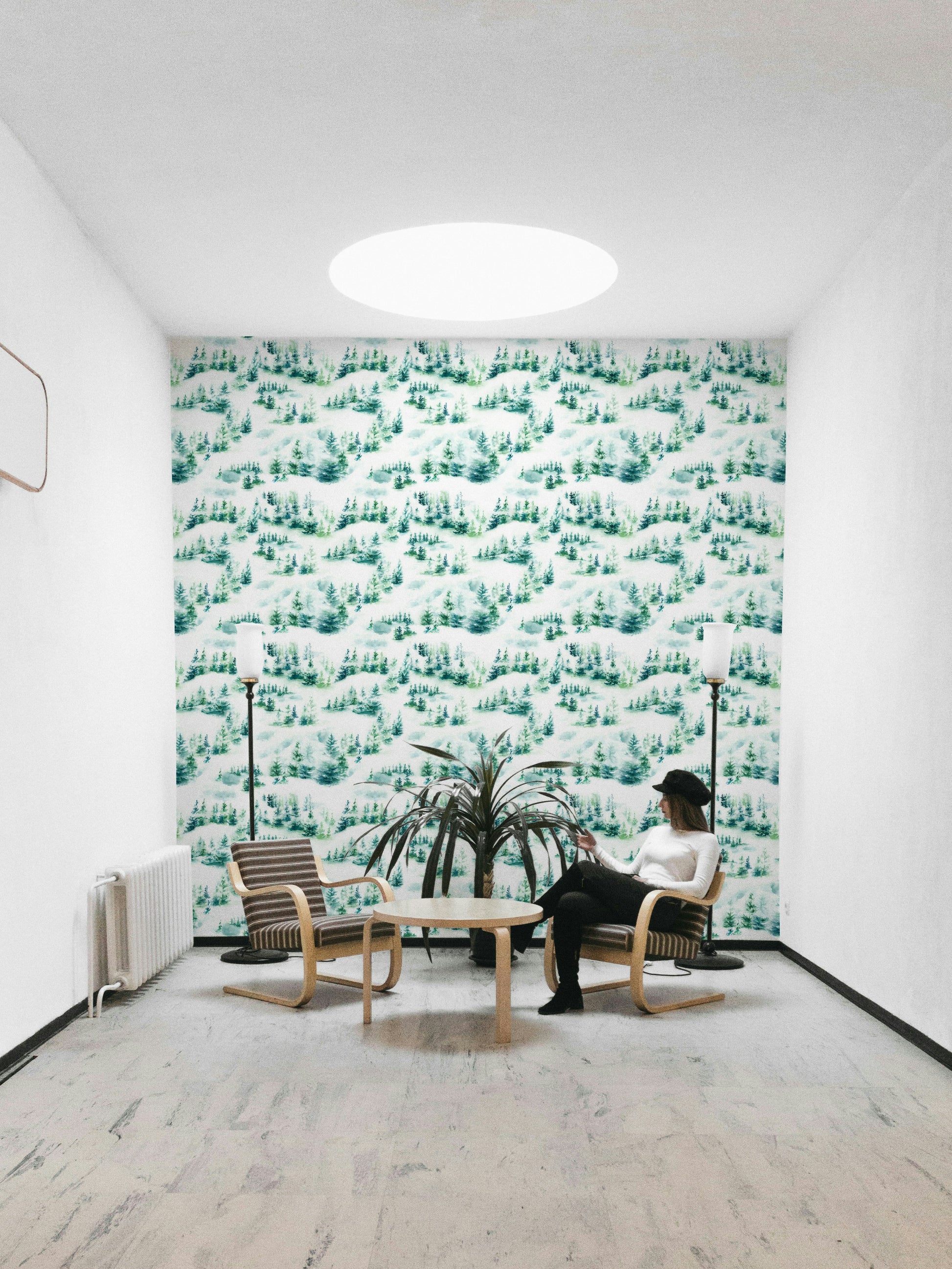 Winter landscape wallpaper in classic green style

