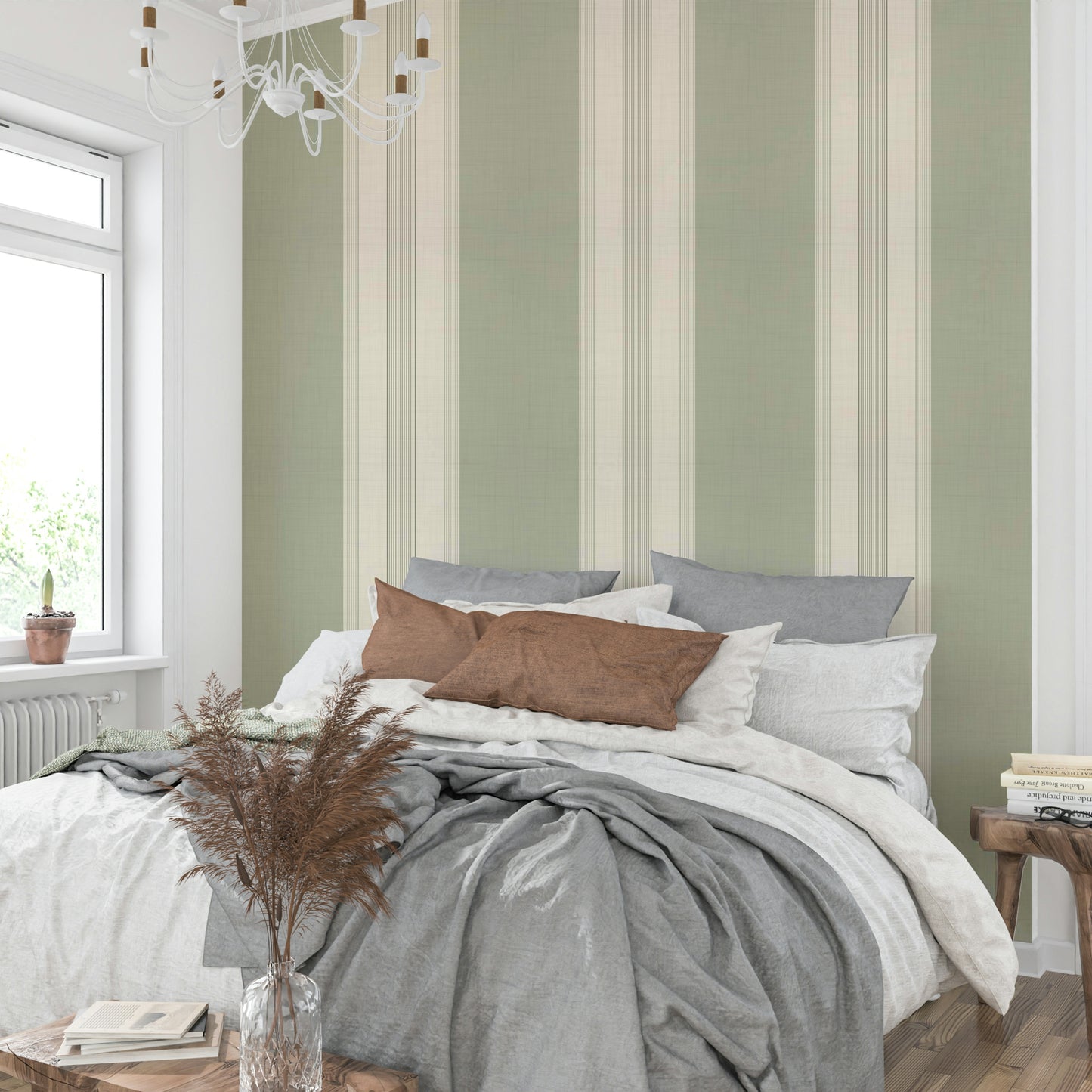 Classic Multiline Stripes Sage Green Wallpaper⁠