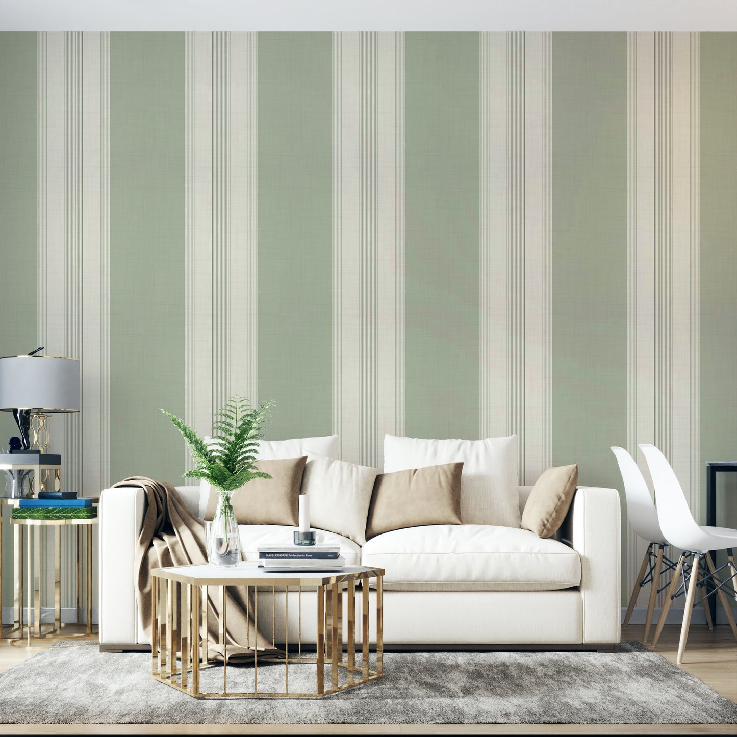 Classic Multiline Stripes Sage Green Wallpaper⁠