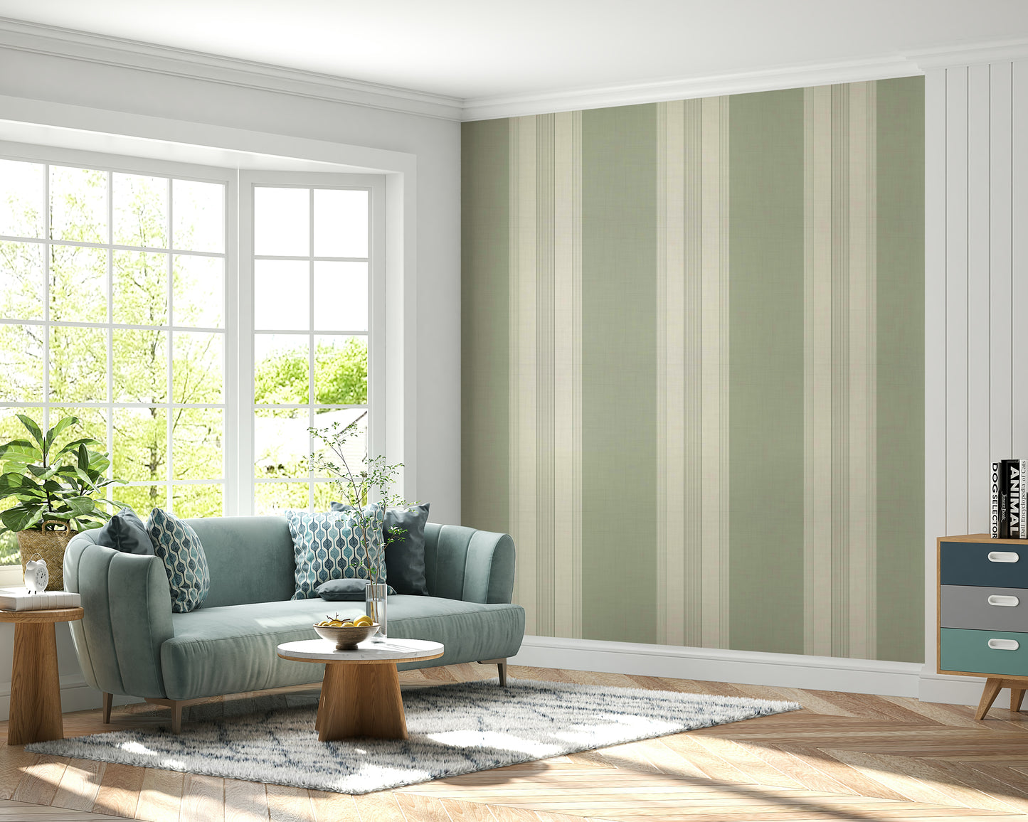 Classic Multiline Stripes Sage Green Wallpaper⁠