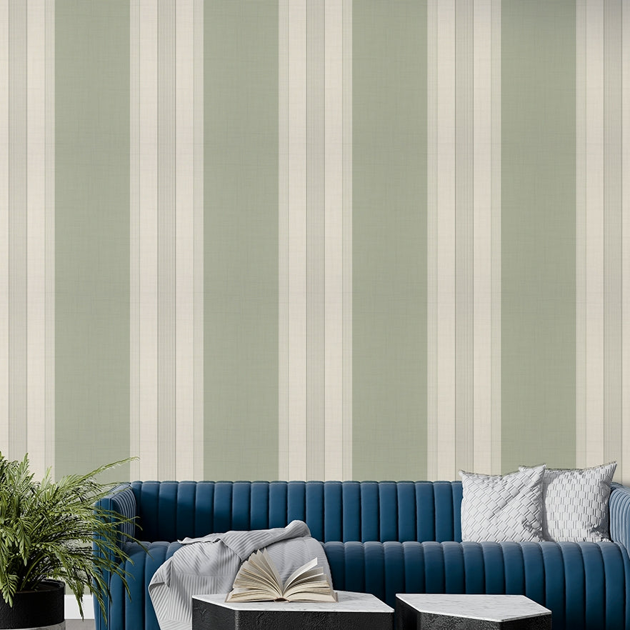 Classic Multiline Stripes Sage Green Wallpaper⁠