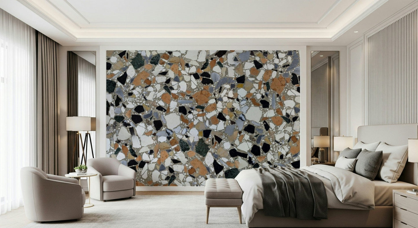 Modern stone chip pattern wallpaper called Classic Terrazzo.