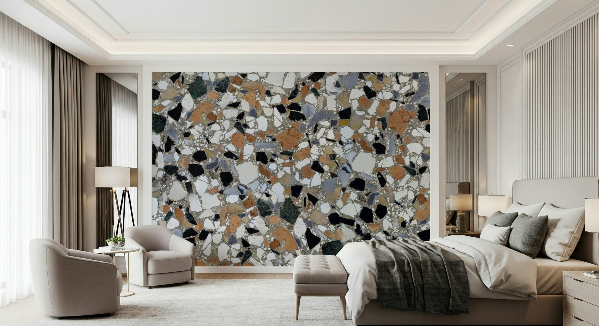 Modern stone chip pattern wallpaper called Classic Terrazzo.