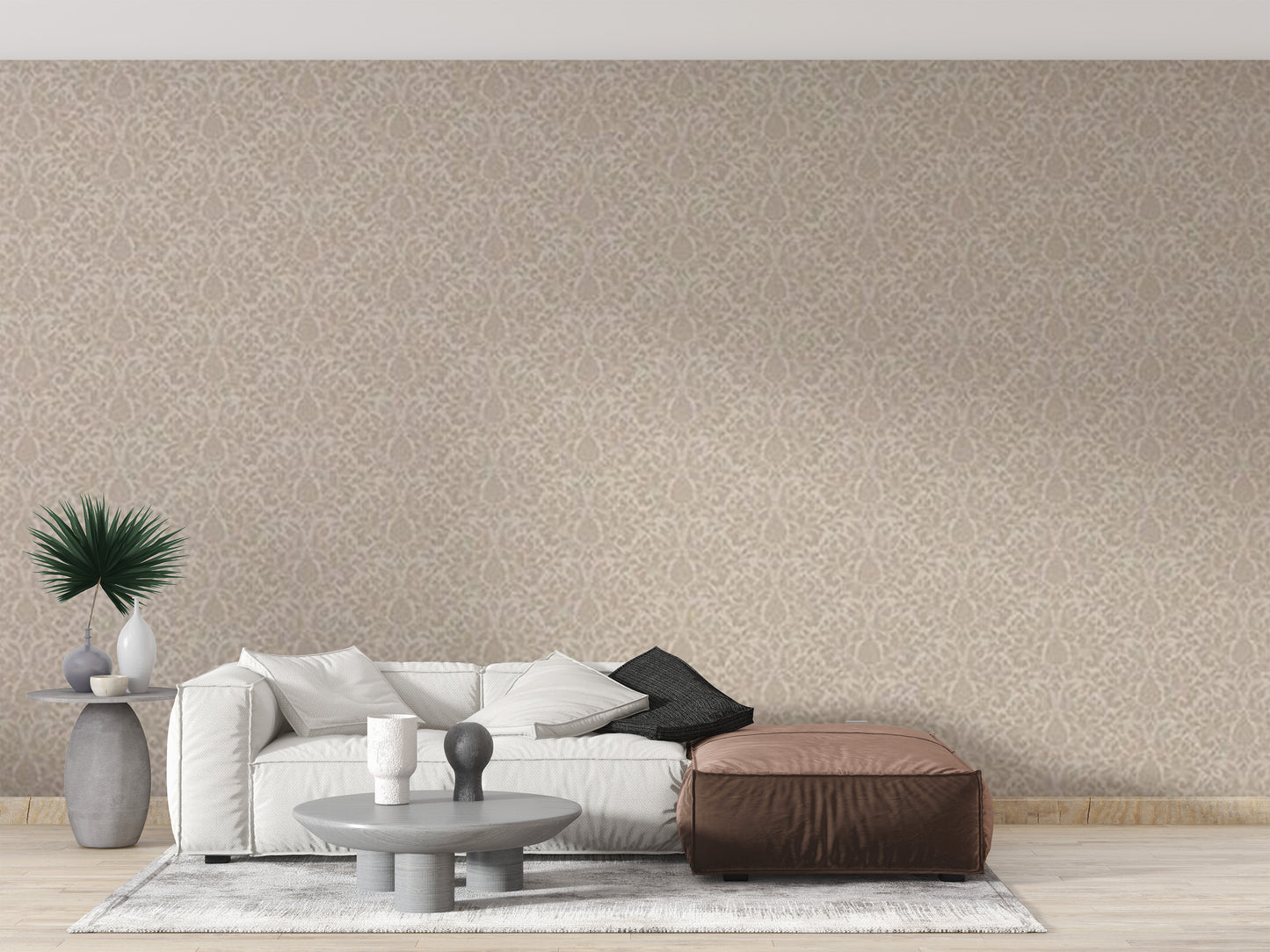 Beige Damask pattern Wallpaper Mural